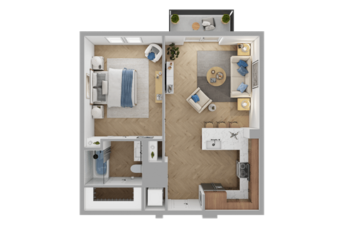 Floor plan for 1 bed, 1 bath, 668 sqft
